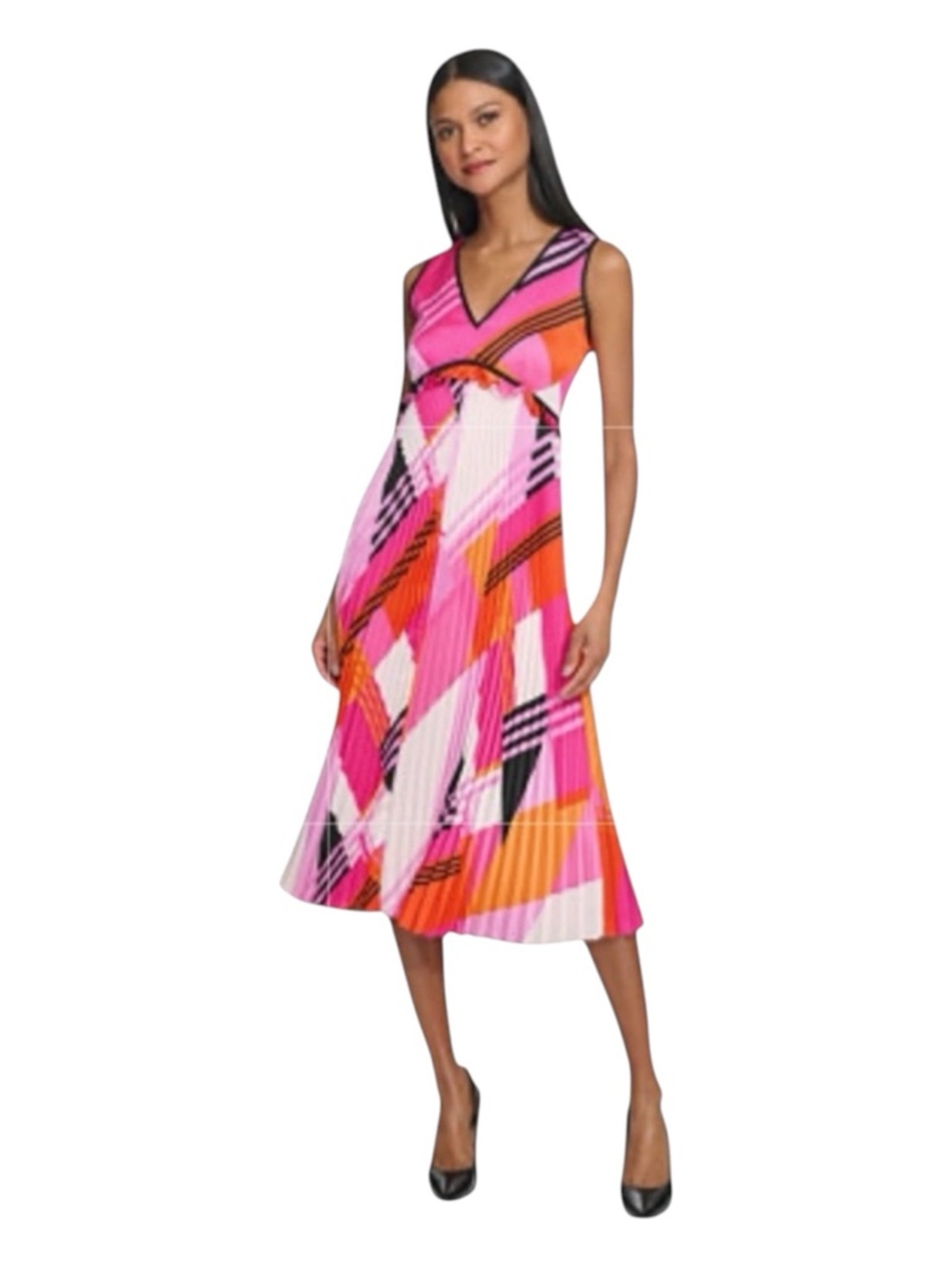 KARL LAGERFELD Sleeveless Empire Waist Pleated Midi Dress, Size 6.
